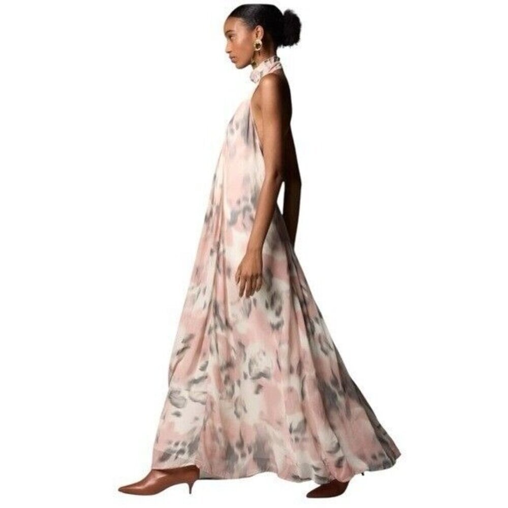 ANTHROPOLOGIE Maeve Sheer Printed Halter Maxi Dress Open Back Size 1X NEW - Picture 5 of 16